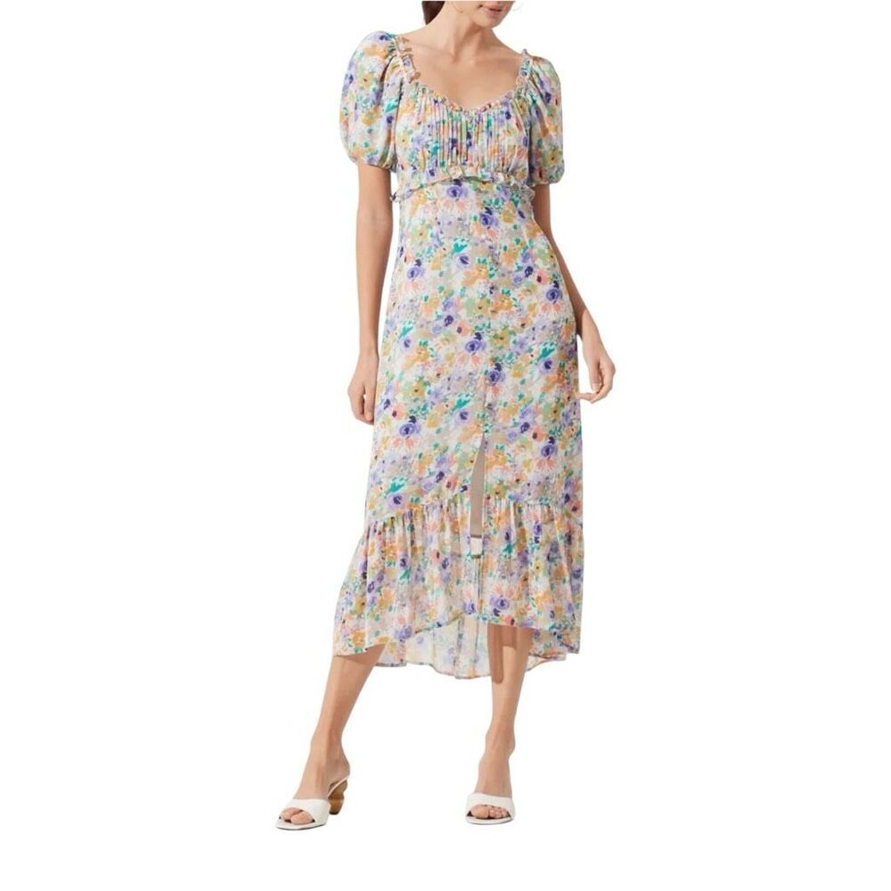 ASTR the Label Floral Midi Dress Flowy Summer Spring Size Large Front Slit